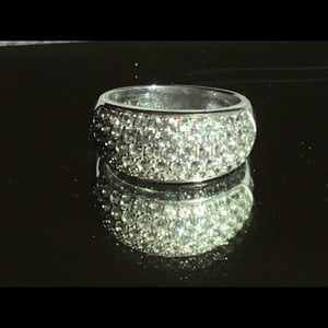 Heavy 925 Sterling Silver Crystal Dome Ring Sz 7